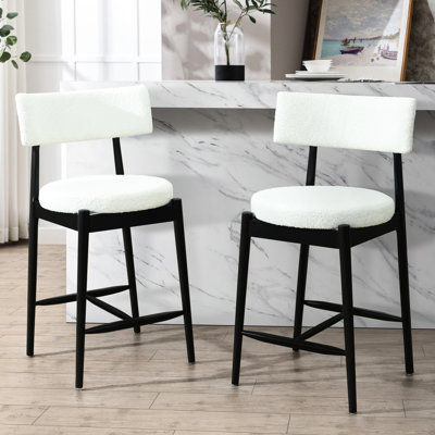 Tabourets de bar noirs et beiges de style Mid-Century moderne sur 2, rembourrés de mousse haute densité, bouclés, structure en bois d'hévéa massif, pour salle à manger confortable, rembourrés, rembourrés, avec pieds, îlot de cuisine