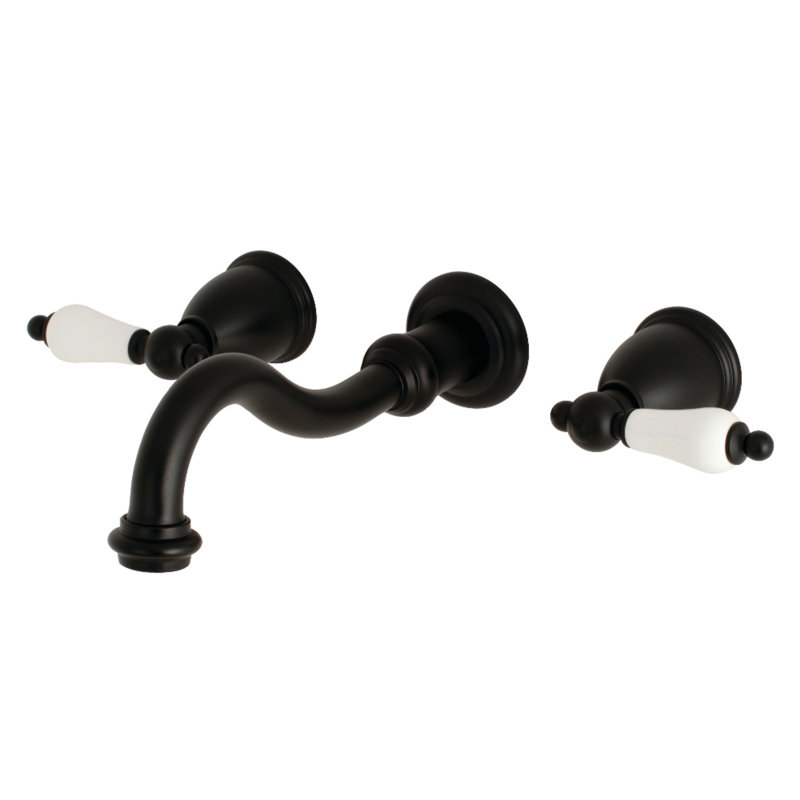 Kingston Brass Vintage Two-Handle 3-Hole Wall Mount Bathroom Faucet, Matte Black/White