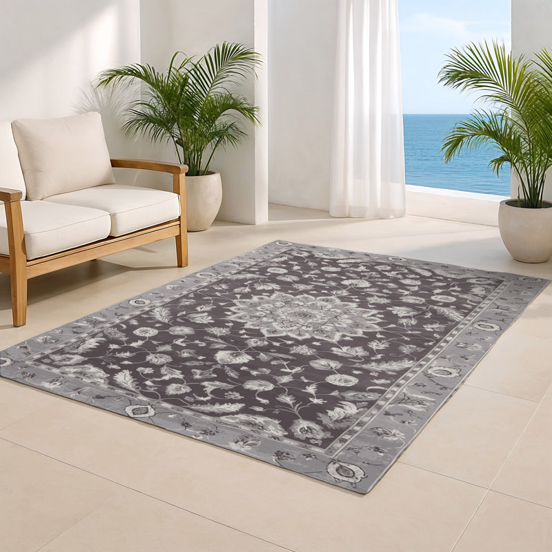 Tapis gris d'intérieur et d'extérieur Tabriz, Rectangle 5 pi x 7 pi