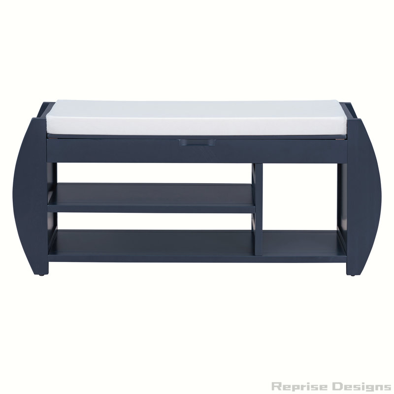 Banc de rangement rétro avec coussin Retro, Bleu marine antique