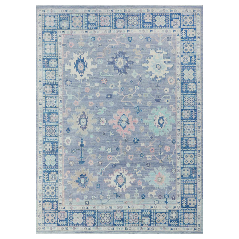 Pacific Ushak Wool Weft 9x12 Grey / Blue Transitional Hand Knotted Rug