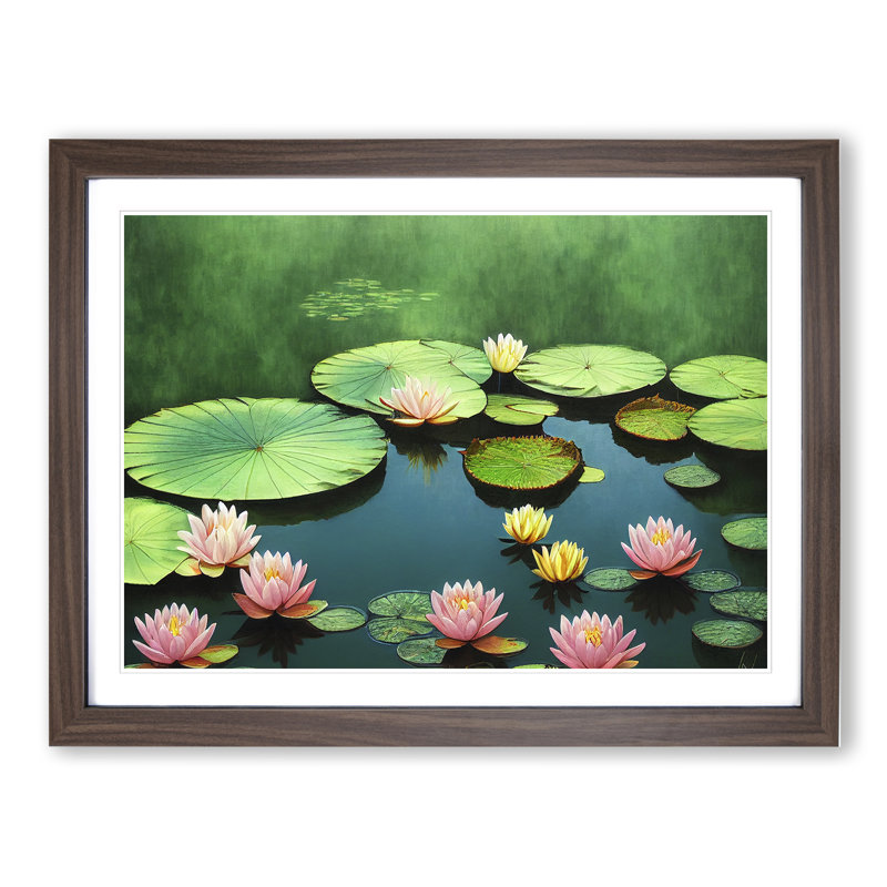 Ideal Water Lily Pond 1 Piece Single Picture Frame Wall Art, 25cm H x 34cm W x 2cm D, Walnut
