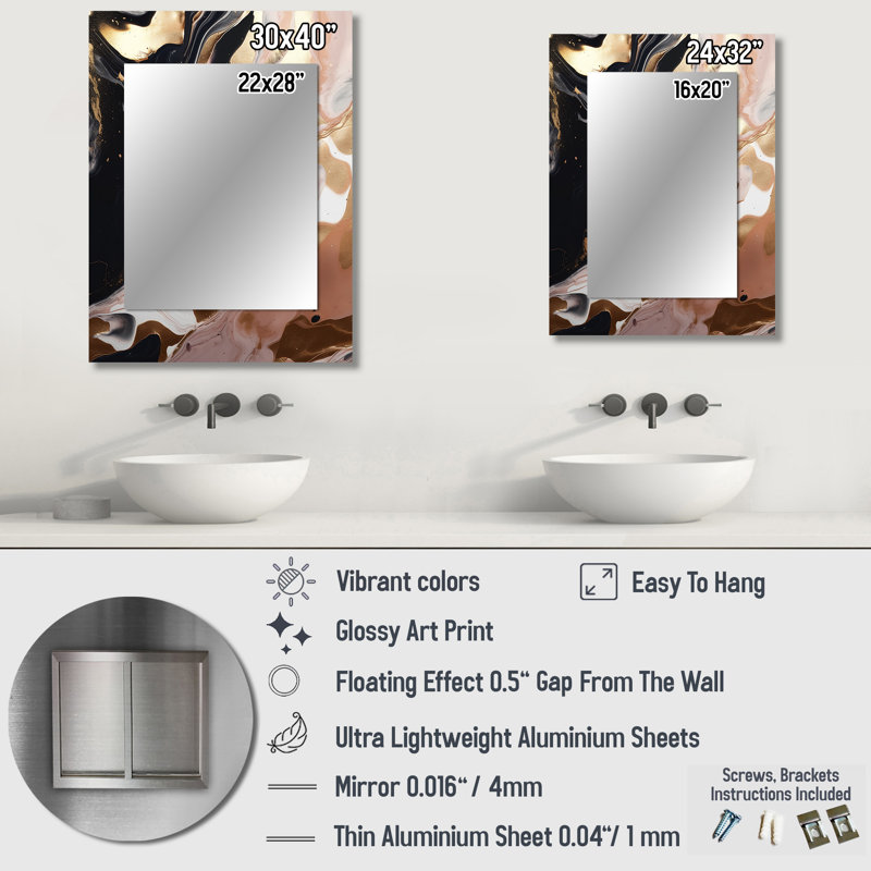 Ocean Waves Fluidity In Marble V - Marble Large Mirror, Modern Unique Wall Mirror Decor, Printed Metal Art, 32" x 24"