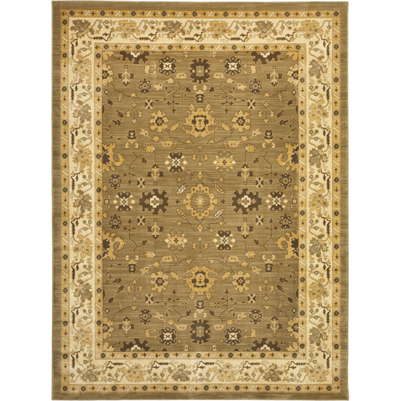 Tapis vert / crème Christensen, Rectangle 4 pi x 5 pi 7 po