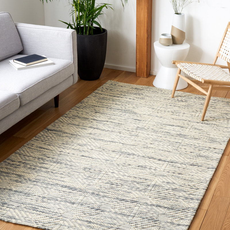 Arnetria Hand Loomed Wool And Cotton With Latex Geometric Rug, Rectangle 5' x 8'