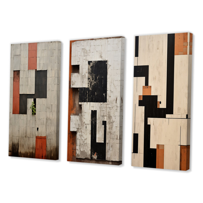 "New ordre élémentaire noir blanc minimalisme" 3 - pièces sur toile, Toile tendue, H 32 po x l 48 po