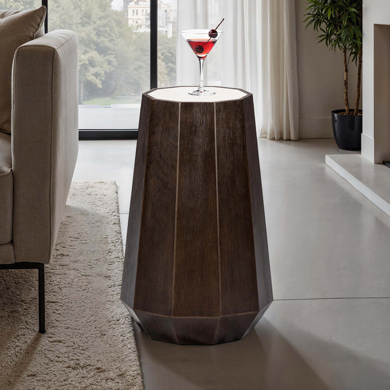 Table à martini transitionnelle avec plateau en pierre de quartz et base en tréteaux
