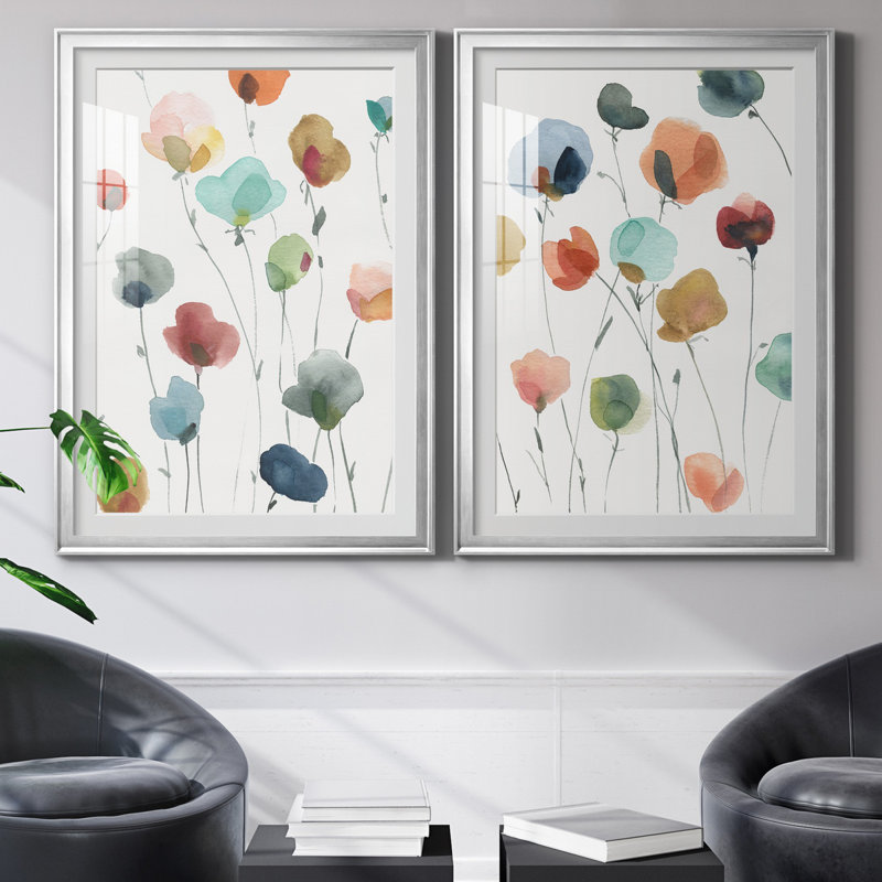 «Lollipop Garden I», ensemble de 2 impressions, Impression encadrée avec passe-partout, H 26,5 po x l 73 po, Argent argent