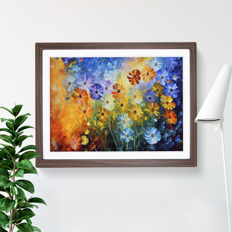 XH1022-6708X Painted Wildflowers Vol.2 Abstract 1 Piece Single Picture Frame Wall Art, 25cm H x 34cm W x 2cm D, Walnut