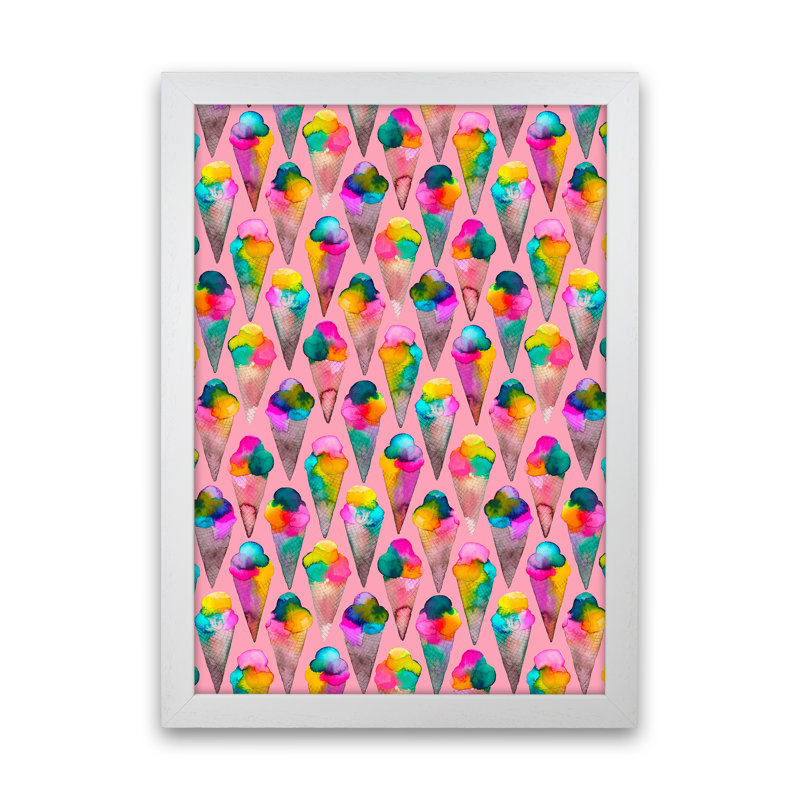 Cute Ice Creams Kids Pink - Print, 63cm H x 46cm W x 3cm D, White Framed