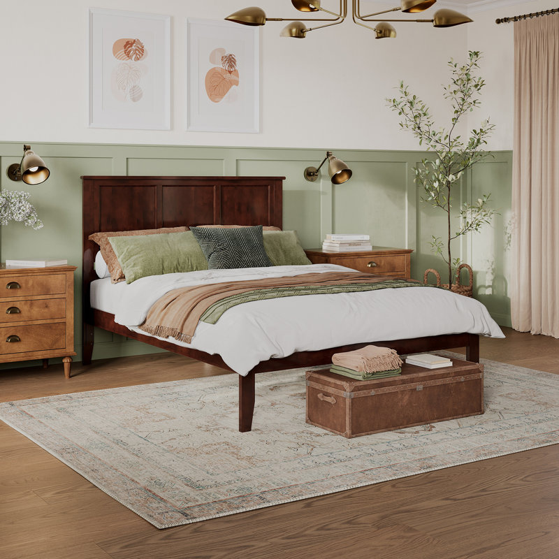 Clyda Solid Wood Panel Bed, Walnut, Queen
