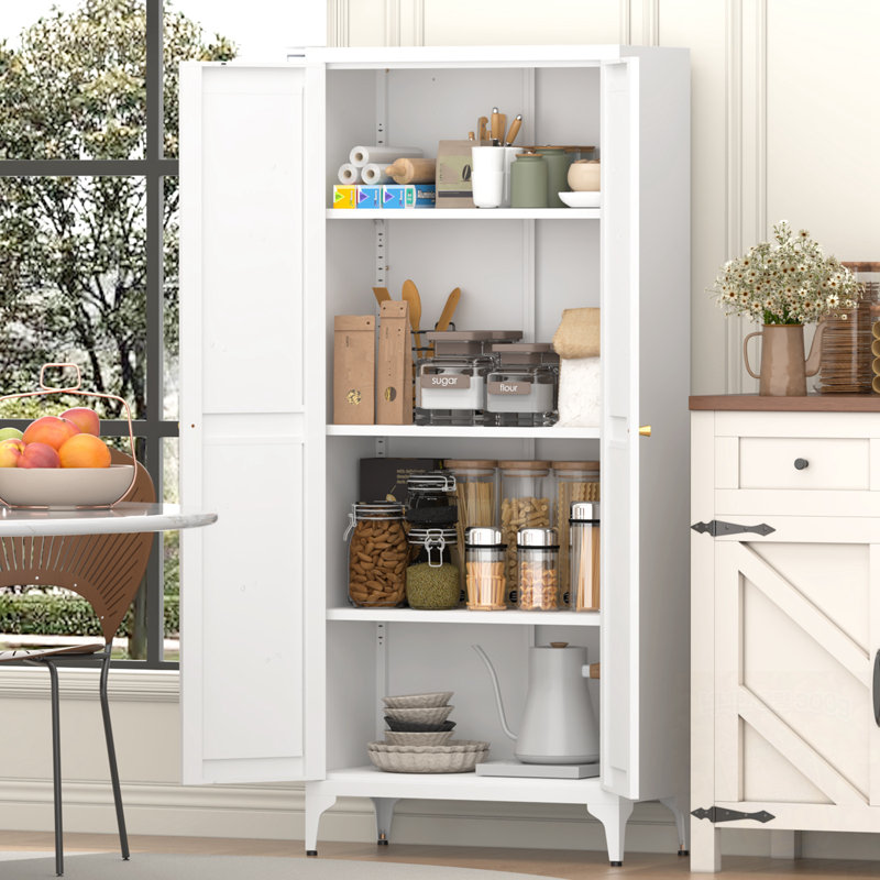 Garde-manger en métal 2 portes avec tablettes réglables, Blanc