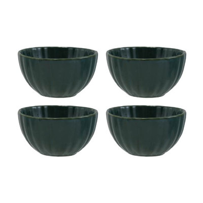 Medium Stoneware Ribbed Bowl With Reactive Glaze