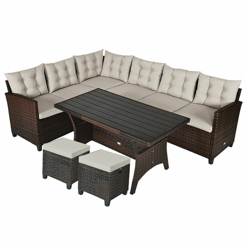 Hearston Rectangular 8 - Person 27.5" Long Dining Set with Cushions
