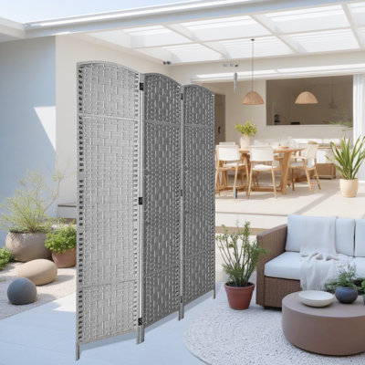 Elmina 6 Ft Folding Room Divider Privacy Screen Home Decor Diamond Weave Fiber Double Hinges by Union Rustic