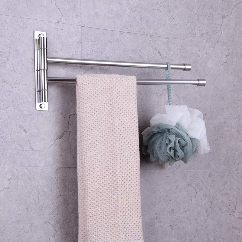 Porte-serviettes à bras pivotant en acier inoxydable avec 2 bras rotatifs pour le bain, H 6,3 po x l 0,59 po x P 14,29 po