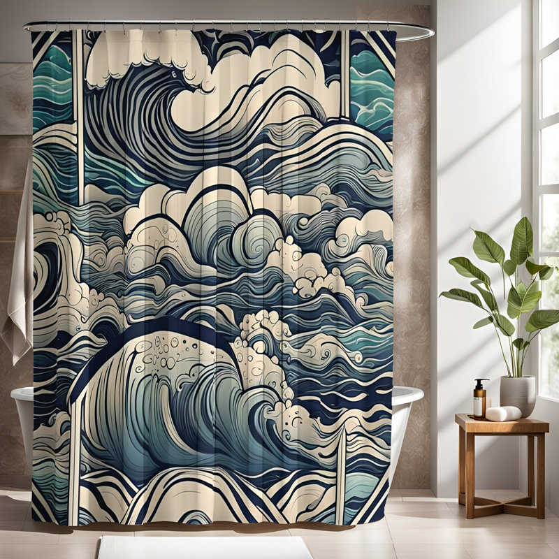 Rideau de douche à motif abstrait Emmani, H 70 po x l 93 po