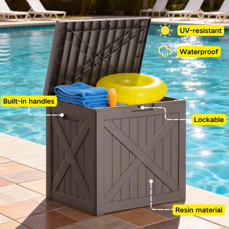32 Gallon Outdoor Deck Box, Weather-Resistant Resin Patio Storage Box for Garden Tools, Pool Supplies, Outdoor Cushions & Toys
