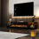 Meuble télé 78,7 po avec foyer électrique de 46,1 po, lumières DEL à changement de couleur, portes en verre trempé et alimentation USB - cadre en panneau de fibres à densité moyenne, radiateur de 1500 W