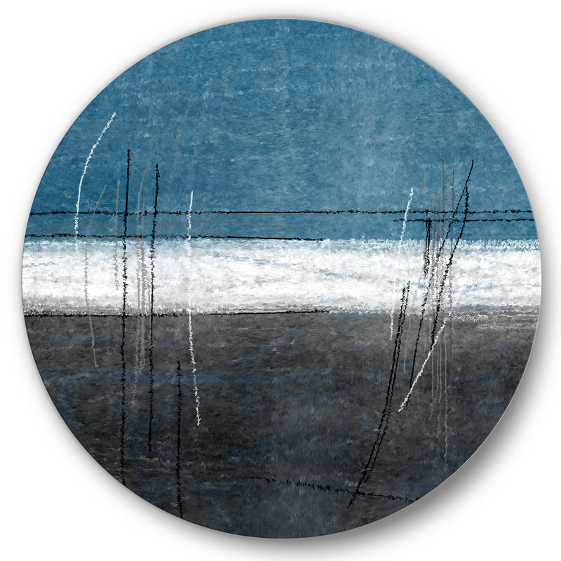 Sarcelle rencontre l'art abstrait gris - cercle moderne en métal, H 29 po x l 29 po x P 1 po