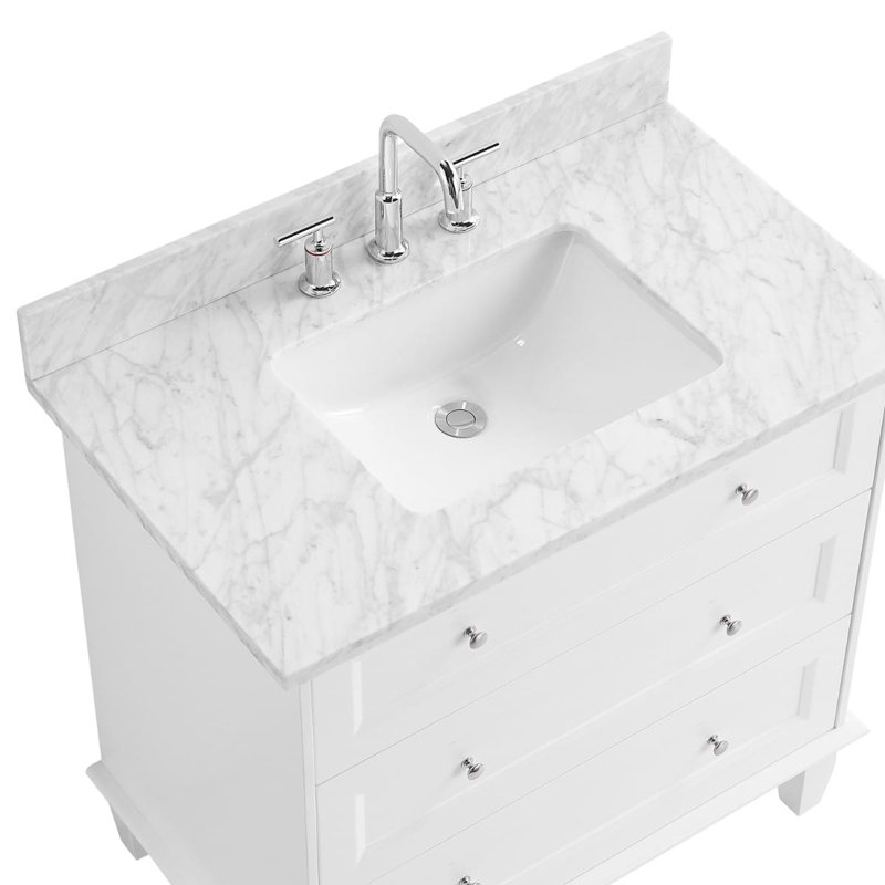 Nora 24" Freestanding Standard Single Bathroom Vanity with Top, Gray, White Carrara Marble, 24"