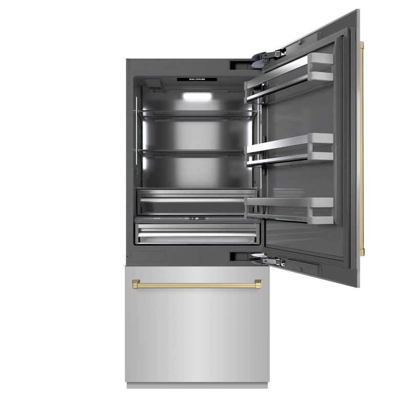 ZLINE Autograph 36 in. Built-In Refrigerator in White Matte w/ Bronze Accents, Stainless Steel/Champagne Bronze