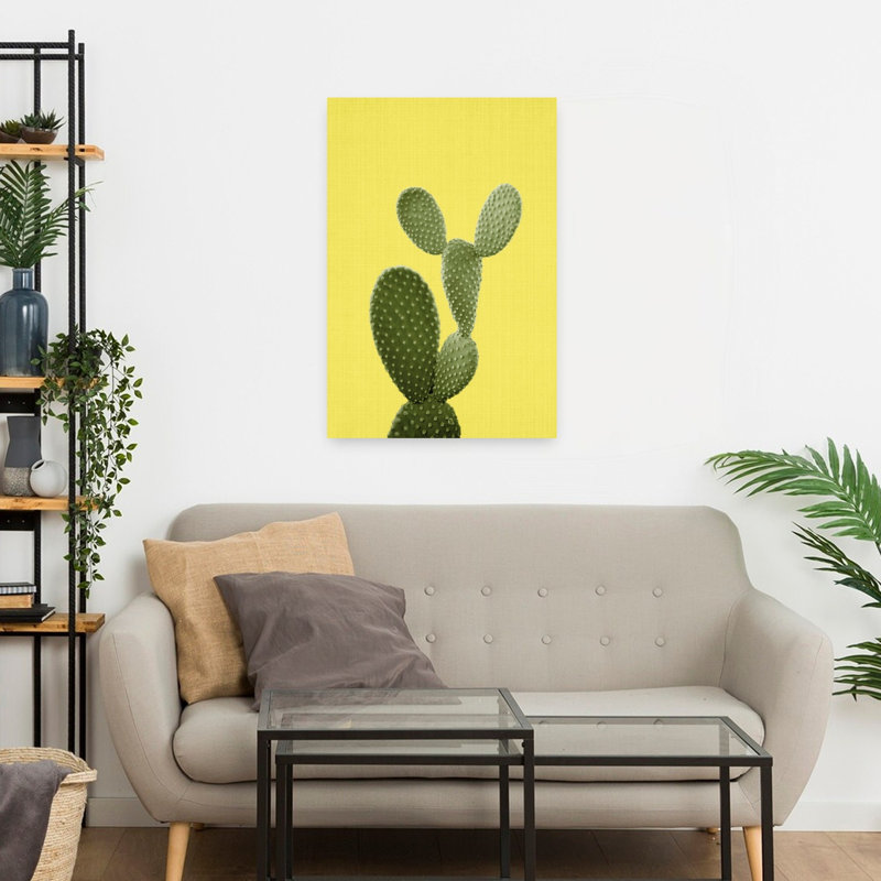 Yellow Cactus Abstract Contemporary Cactus Plant Landscape Wall Art Print, 60.96cm H x 40.64cm W