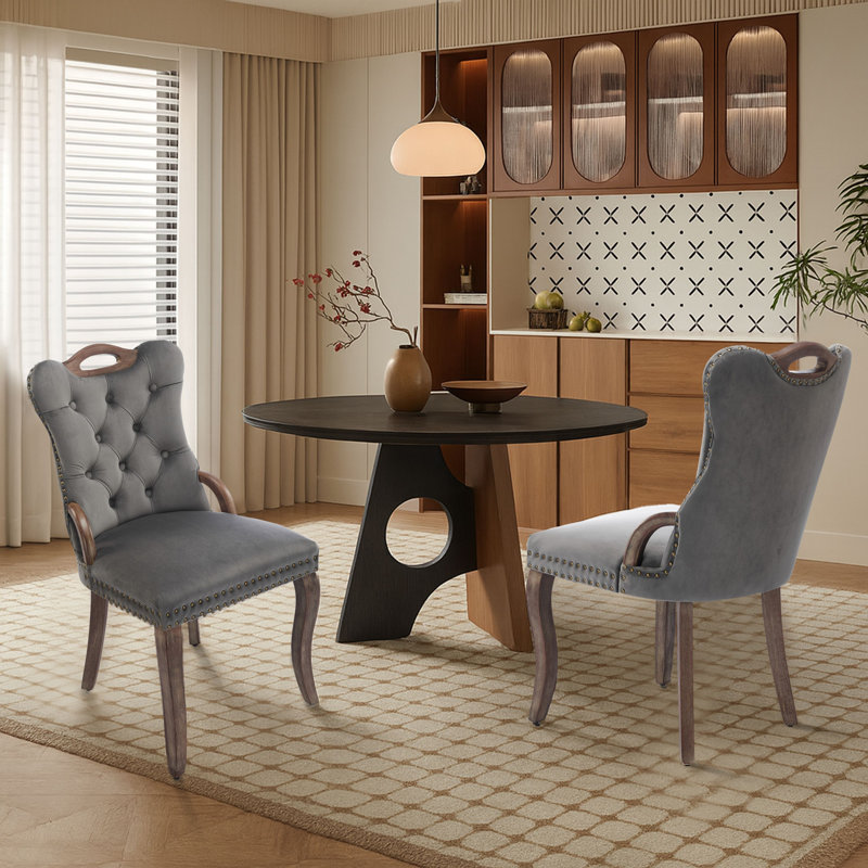 Ensemble de 2 chaises de salle à manger capitonnées en velours, Gris