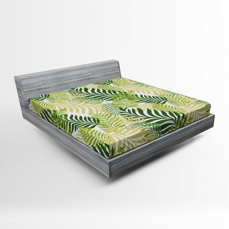 Microfiber Floral Fitted Sheet, Full Fitted Sheet, Beige/Green Floral 4