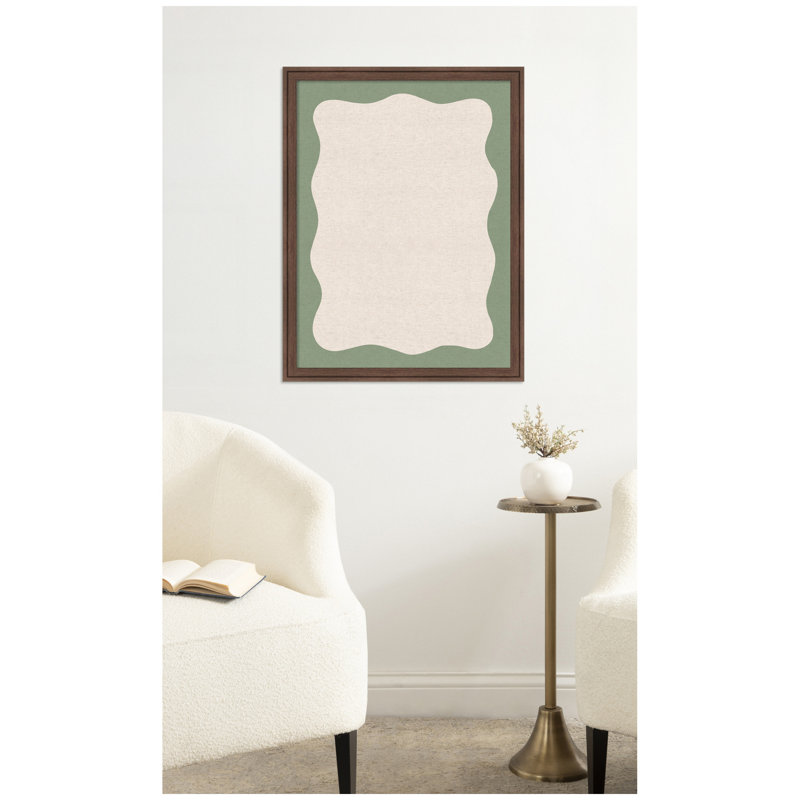 Tableau d'affichage en lin encadré en tissu, Vert/crème, H 26 po x l 20 po x P 1,25 po, Brun moyen Florence