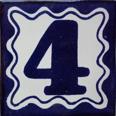 4.2" x 4.2" 3pcs TalaMex Blue Talavera Tile Number Four