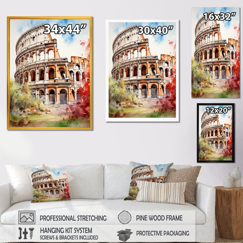 Italie, Colisée romain 3, Italie, art mural, Toile tendue, H 20 po x l 12 po x P 1 po