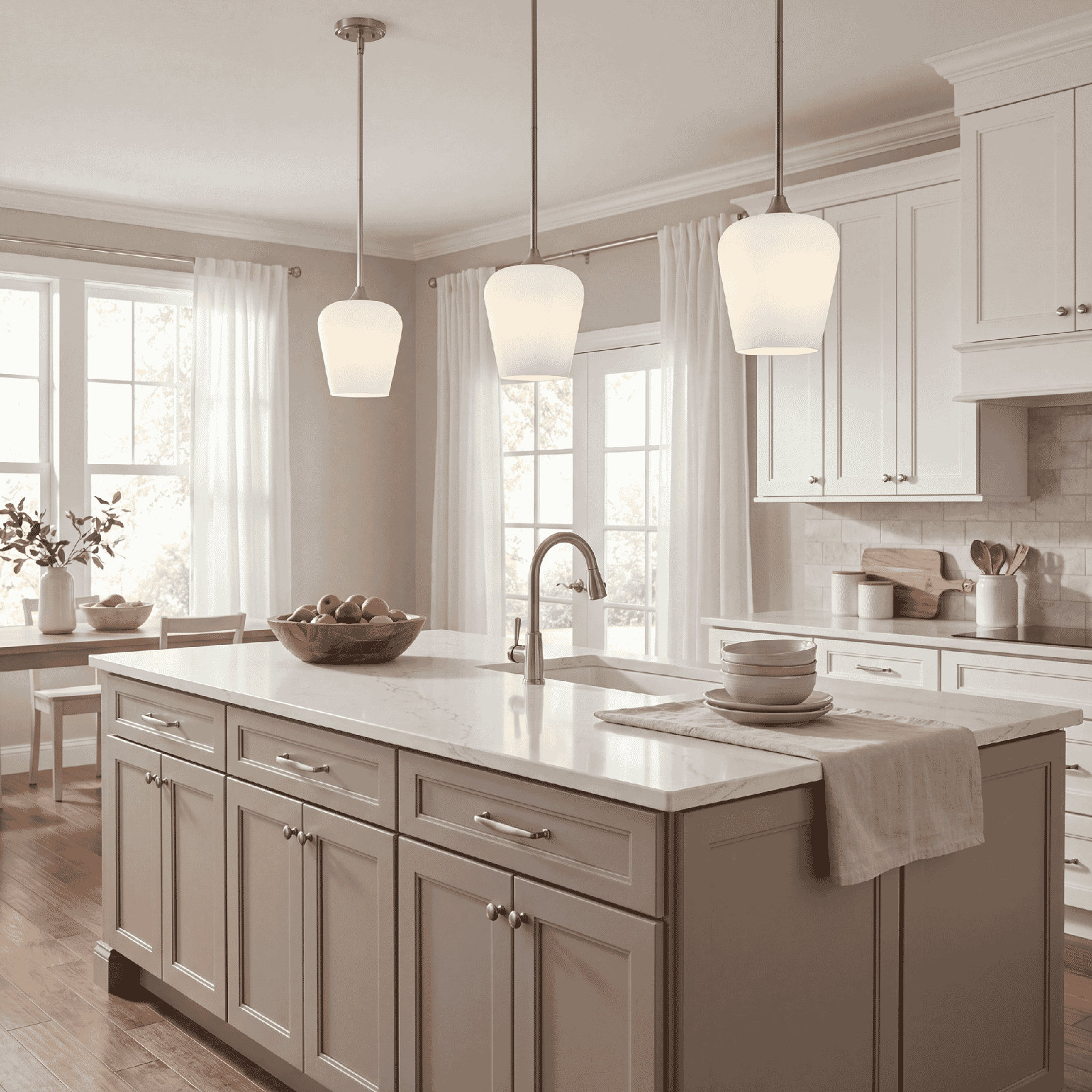 Breena Dimmable Single Light Pendant, White, Satin Nickel