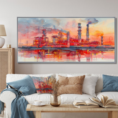 Rouge, orange, centrale électrique, paysage, centrales électriques, salon