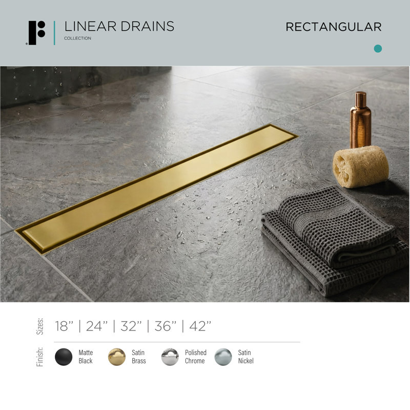 FINE FIXTURES Stainless Steel 24 inch Linear Shower Drain with Hair Trap and Tile Insert & Grate 2-in-1 Design, Satin Brass