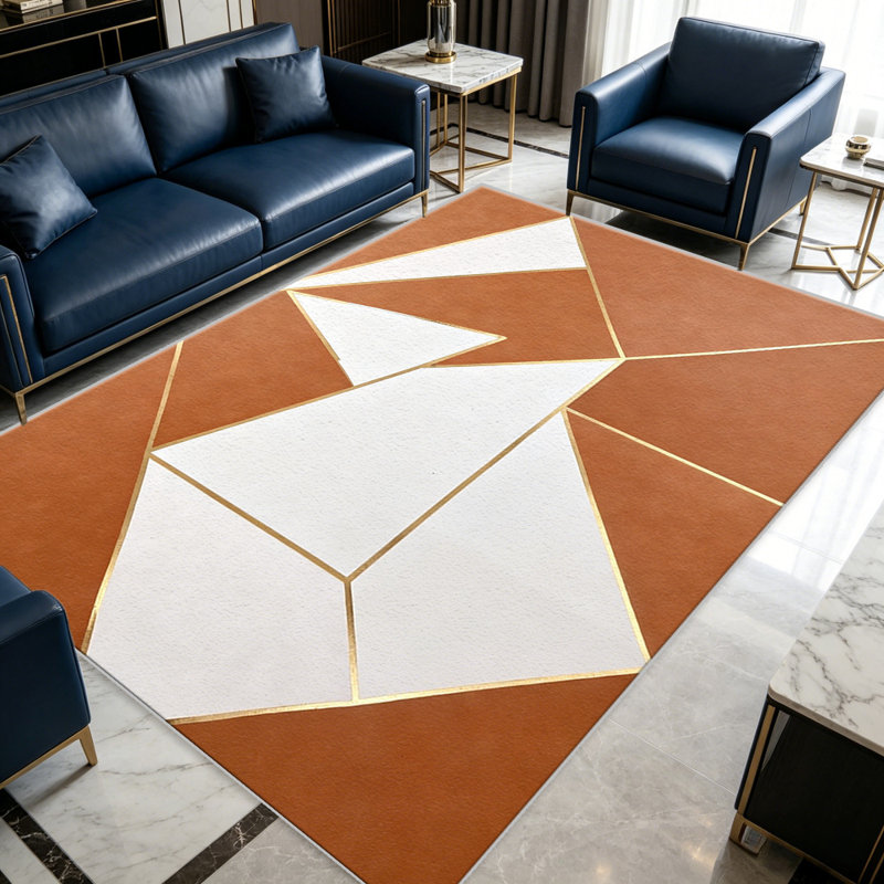 Terracotta Gold Geometric area rugs for Living Room, Soft and Comfortable, Suitable for all seasons, easy to maintain, machine washable Indoor floor mat, Under Table Farmhouse suitable for Bedroom, Dining Room, Study,  Balcony, Home Decor Patio