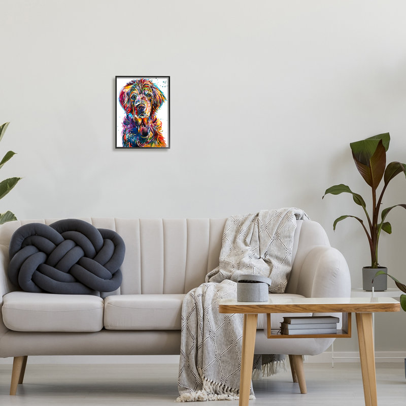 Vivid Dog Face Pet Portrait by Jen Seeley - Print, Midnight Black Framed Giclee, 14" H x 11" W x 1.5" D