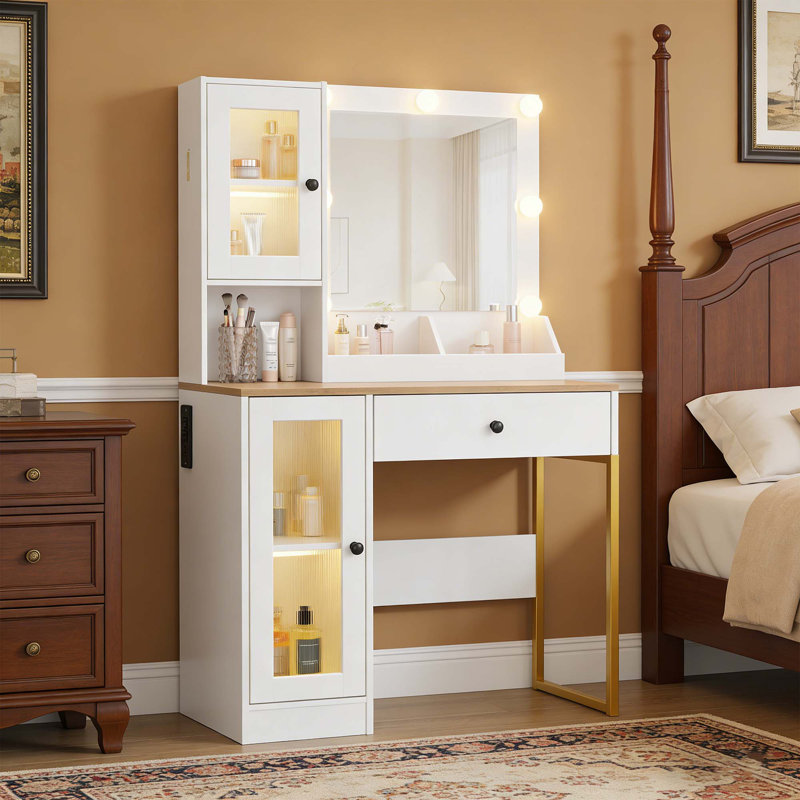 Bureau de maquillage avec lumières et miroir, Blanc naturel