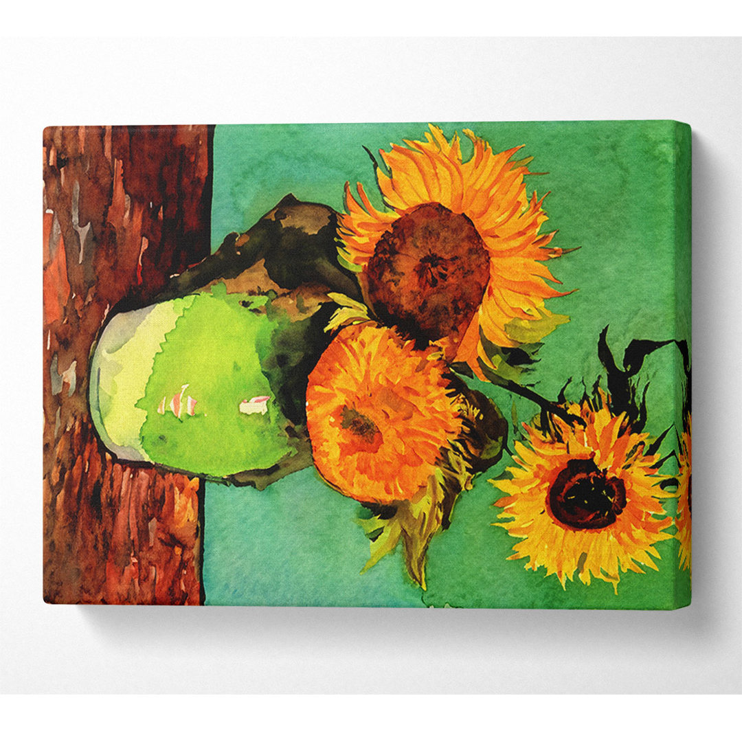 Van Gogh Drei Sonnenblumen in einer Vase - Druck