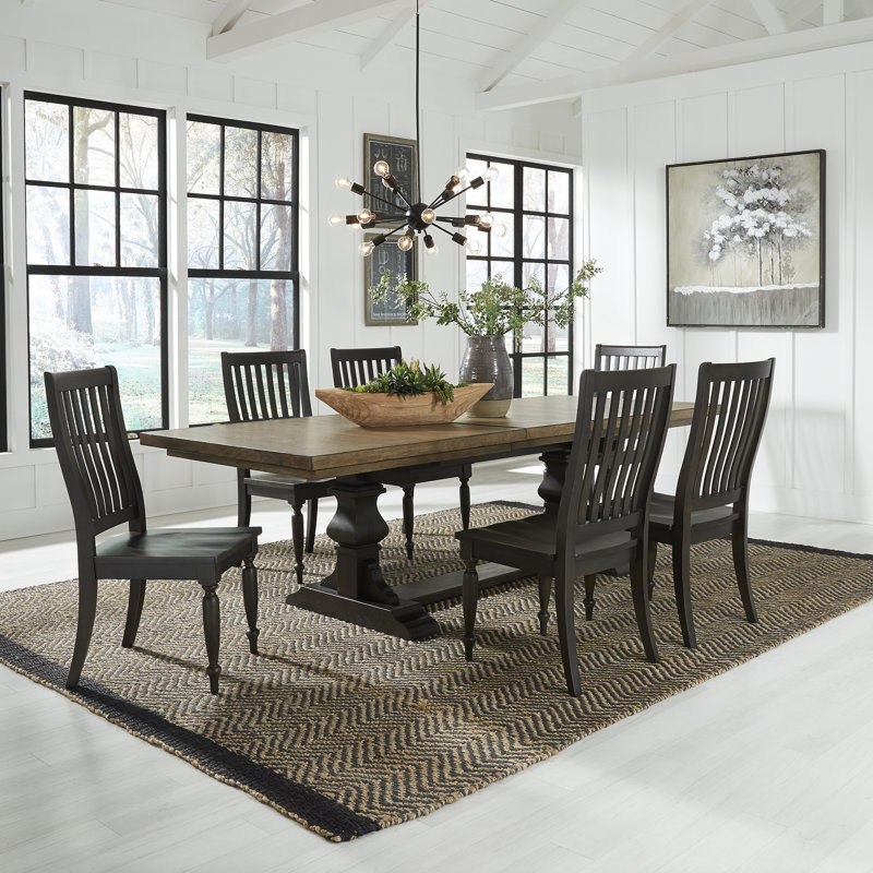  Sonntag Trestle Dining Table Set w/ 20" Leaf, 7 Pieces: Table, 6 Chairs