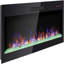 Foyer électrique de 60 po, façade encastrée en verre trempé ultra mince fixée au mur avec télécommande et flammes multicolores et braise, chauffe-lumière DEL-2012849635