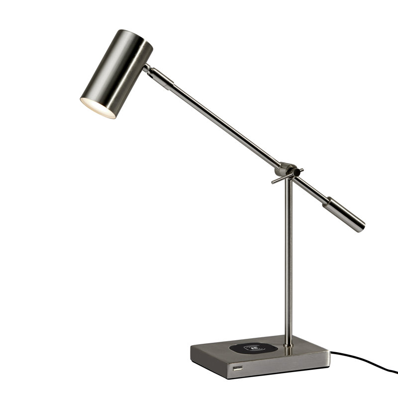 Flemings Adjustable Metal USB Desk Lamp, Brushed Steel