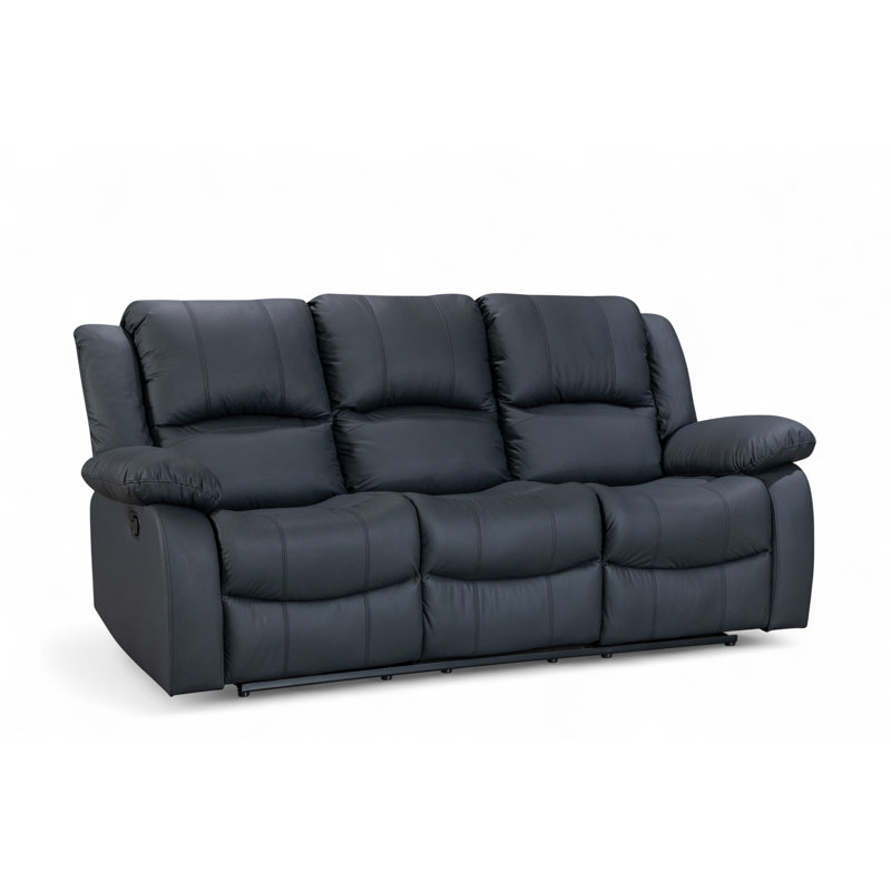 Aesir 3 Seater Faux Leather Reclining Sofa, Black, 3