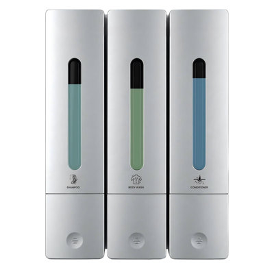 Shampoo and Conditioner Dispenser - Shower Soap Dispenser Wall Mounted No Drill - Shampoo Conditioner Body Wash Dispenser 3 Chamber - Easy Install for Bathroom Hotel Silver 1200ml