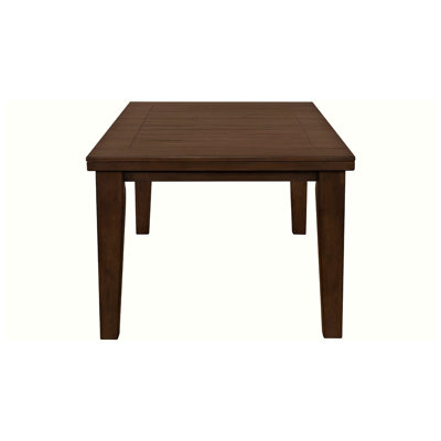 Table de salle à manger rectangulaire contemporaine avec rallonge de 45,7 cm (18 po), fini bois brun, pieds fuselés.