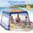 Beach Cabana 8×8 FT, Large Portable Beach Canopy with 2 X Side Wall, UPF 50+ Sun Shelter with Cup Holder,Pop Up Beach Tent Wind Resistant - Adjustable Height for Whole Family, Blue & White Stripes