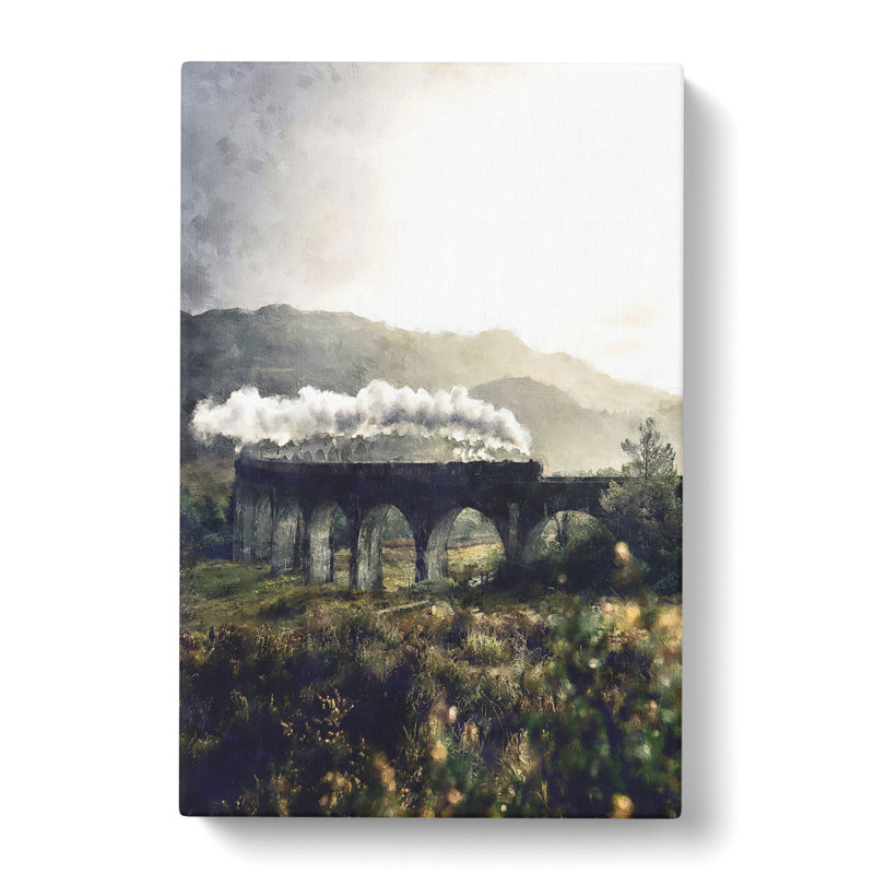 Steam Train Over Glenfinnan Viaduct - Wrapped Canvas Painting, 60cm H x 40cm W x 3cm D