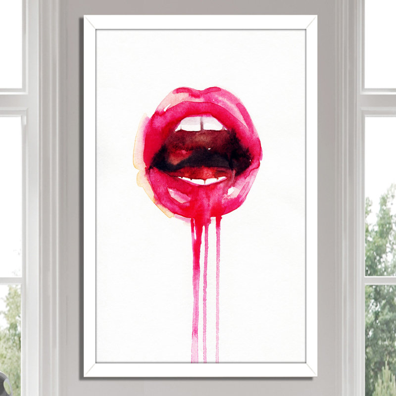« lèvres », reproduction d’art encadrée, H 39,5 po x l 27,5 po x P 0,75 po