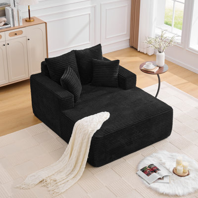 Oversized Chaise Longue Chair Indoor, Modern Upholstered Corduroy Deep Seat Sofa Bed with Throw Pillows and Armrests, Sleeper Sofa Couch for Living Ro by Mercer41
