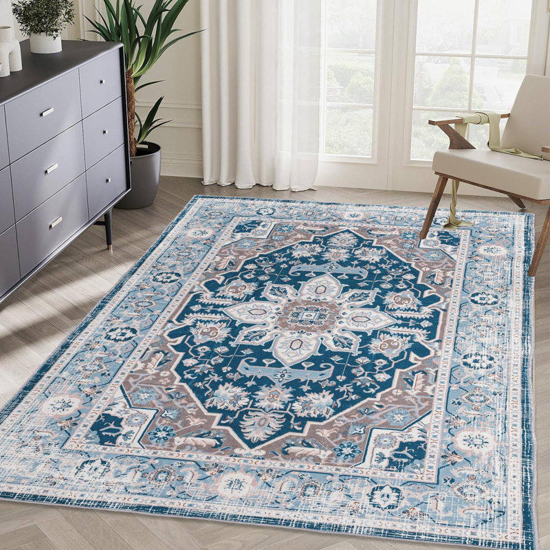 Tapis lavable antidérapant rétro Bohemian, Rectangle 5 pi x 7 pi